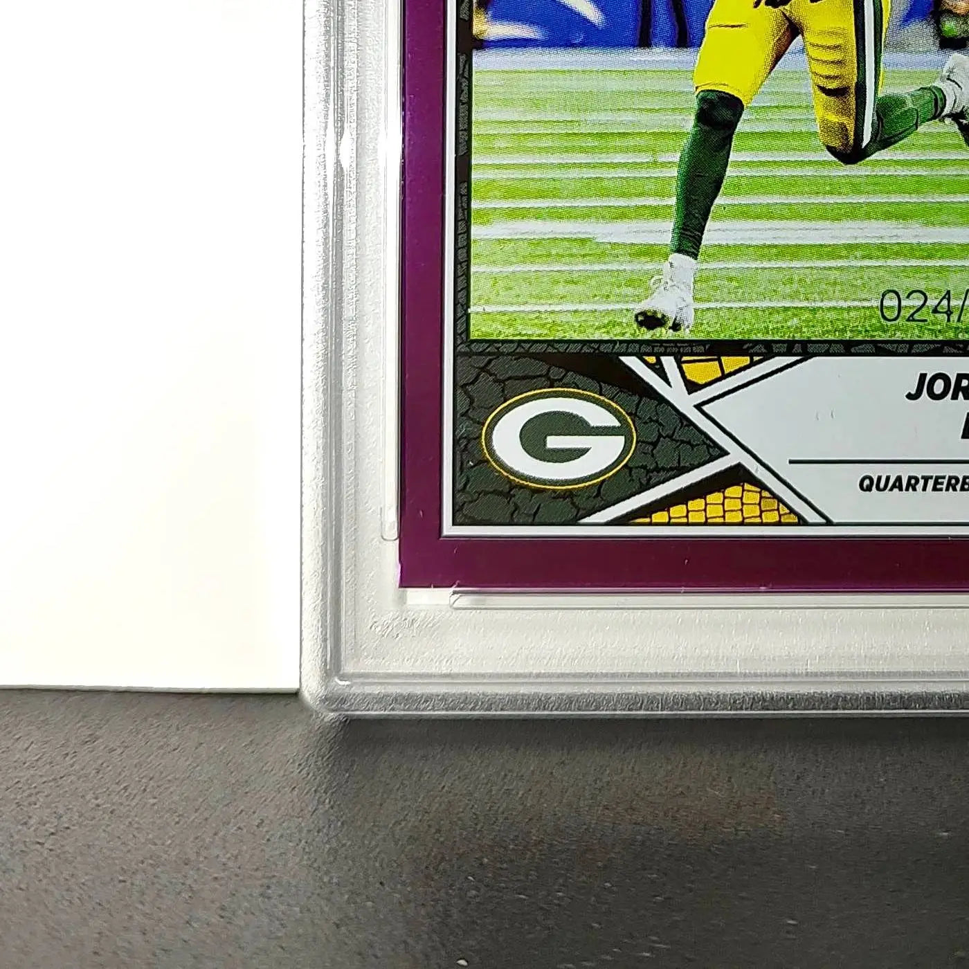 Jordan Love 2024 Panini Sticker Collection 024/099 #18 Purple Foil PSA 8 NM-MT - Football Card Single