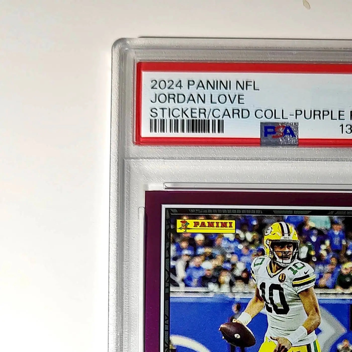 Jordan Love 2024 Panini Sticker Collection 024/099 #18 Purple Foil PSA 8 NM-MT - Football Card Single