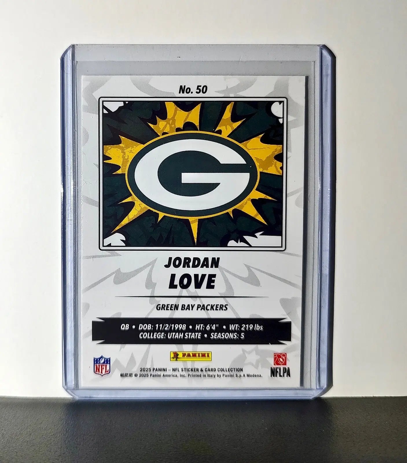 Jordan Love 2025 Panini NFL #50 Sticker Card Green Bay Packers
