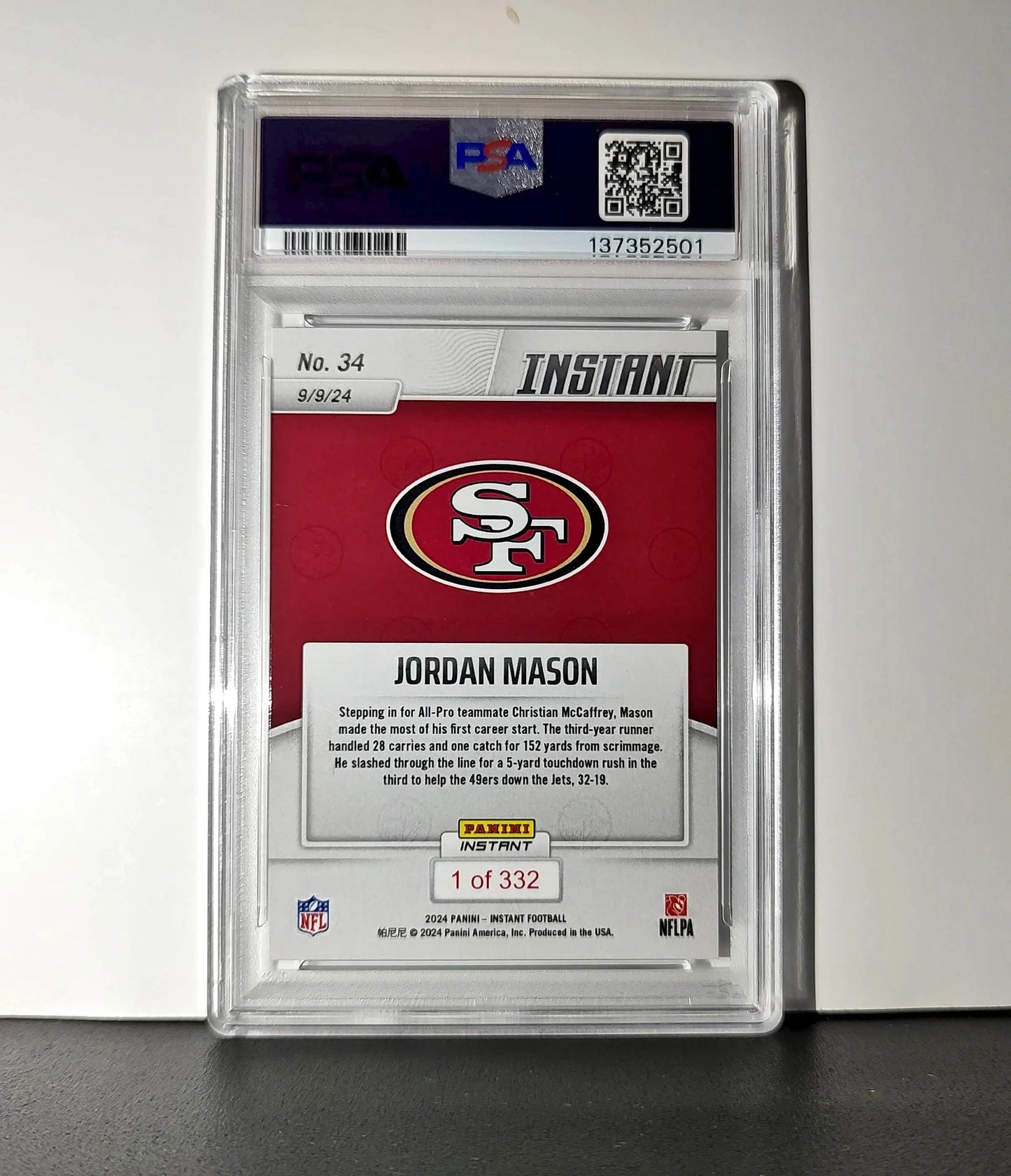 Jordan Mason Rookie 2024 Panini Instant NFL #34 PSA 10 Gem Mint