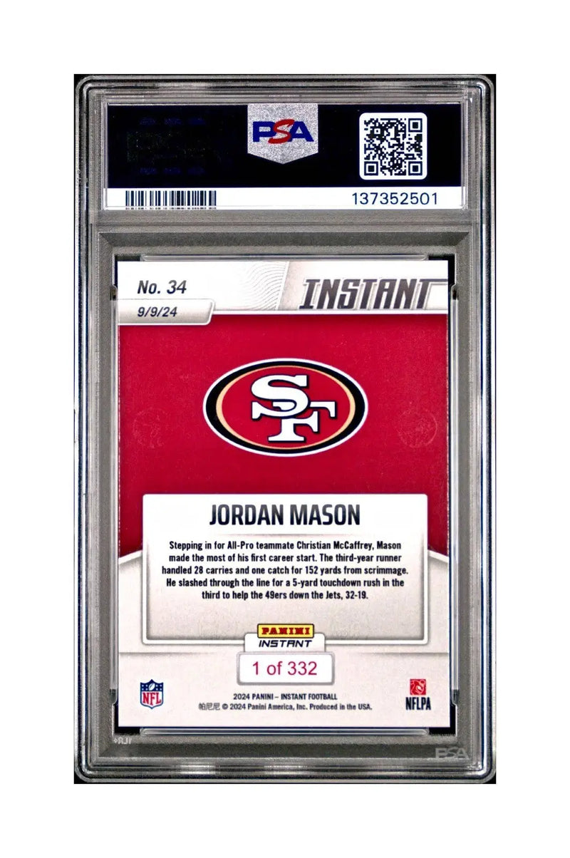 Jordan Mason Rookie 2024 Panini Instant NFL #34 PSA 10 Gem Mint