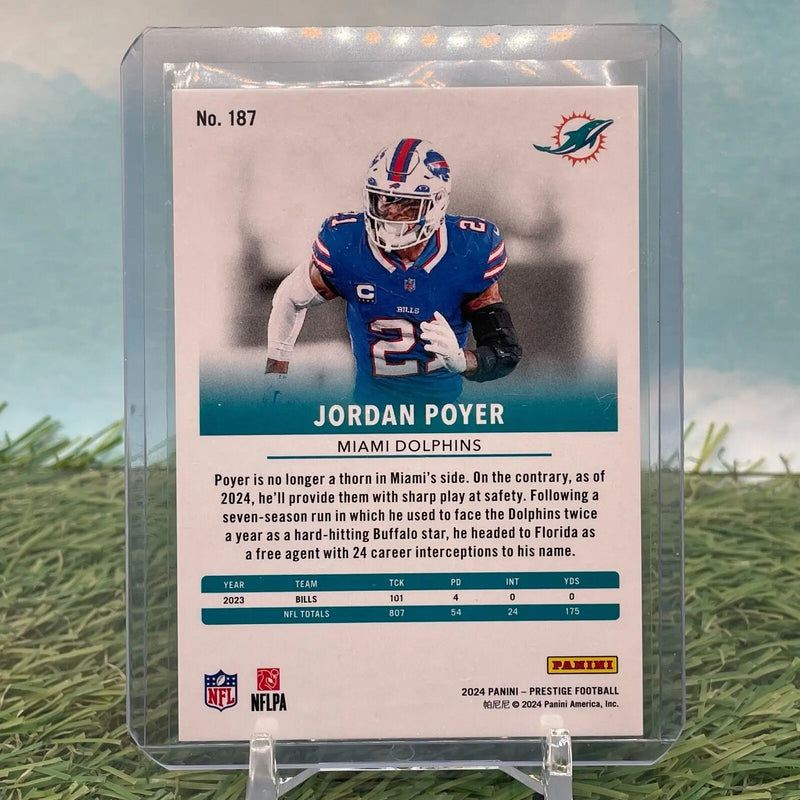 Jordan Poyer Green Premium Xtra Points trading card from 2024 Panini Prestige Bills