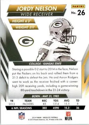 Jordy Nelson - 2014 Panini Absolute - #26 - Retail Football - Football Card Single