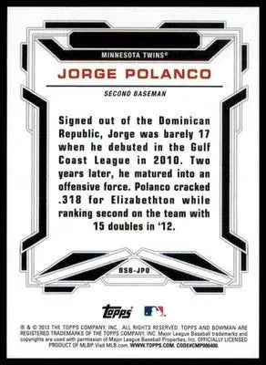 Jorge Polanco 2013 Bowman Picks Prospects Bowman Scout Breakouts #BSB-JPO Twins