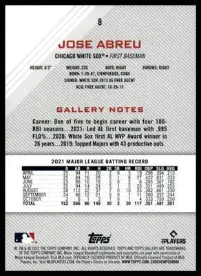 Jose Abreu 2022 Topps Gallery #8 Chicago White Sox - Baseball Card Single