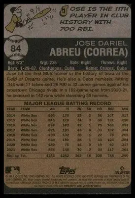 Jose Abreu 2022 Topps Heritage #84 Chicago White Sox - Baseball Card Single