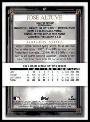 Jose Altuve 2021 Topps Gallery #83 Houston Astros - Baseball Card Single