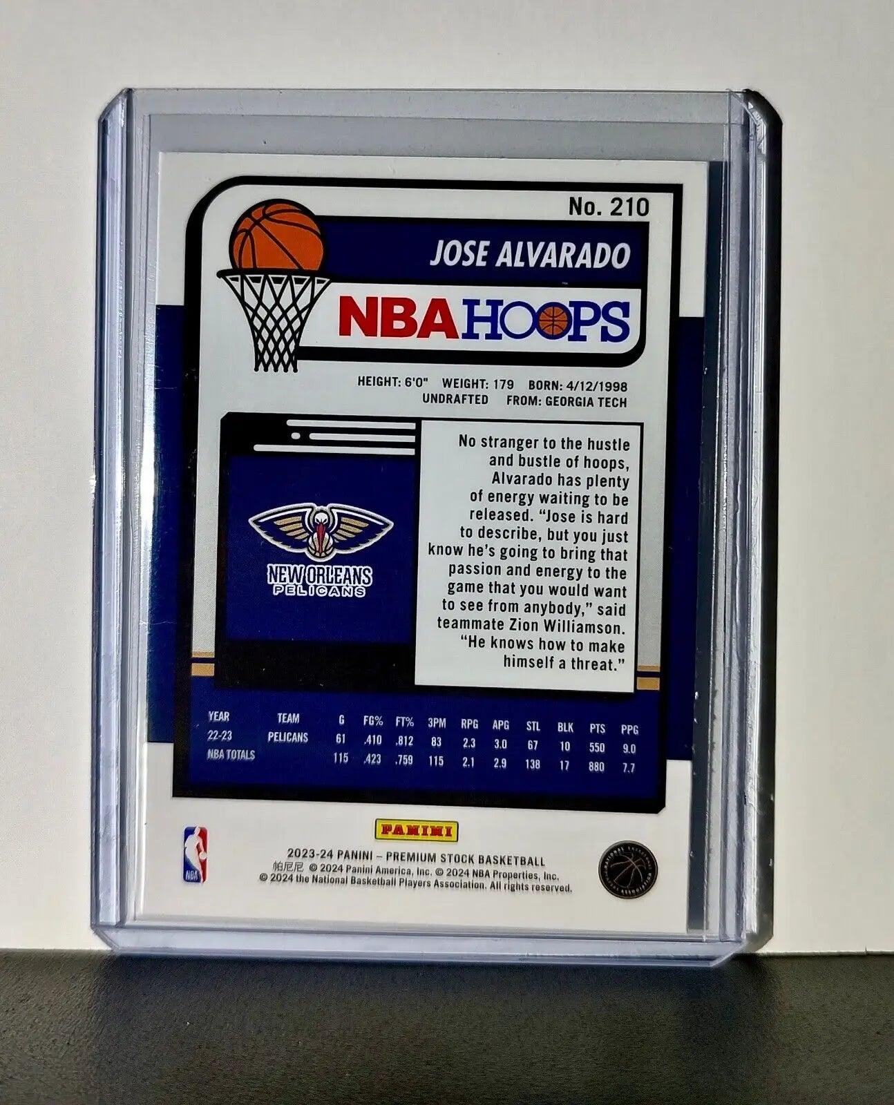 Jose Alvarado 2023-24 Panini Premium Stock NBA Hoops #210 Card Pelicans
