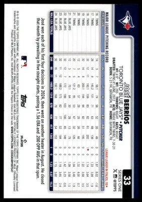 José Berríos 2025 Topps #33 Toronto Blue Jays - Baseball Card Single