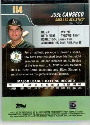 Jose Canseco - 2022 Stadium Club Chrome - #114 - Baseball - Baseball Card Single
