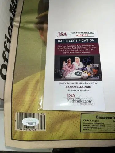 Autographed Jose Canseco December 1985 poster with Signed Auto JSA certification