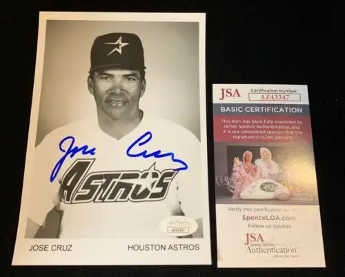 Autographed Jose Cruz trading card with JSA certification, Houston Astros memorabilia
