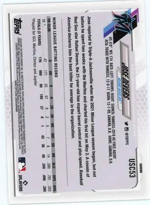 Jose Devers Rookie 2021 Topps Chrome Update #USC53 Miami Marlins - Baseball Card Single