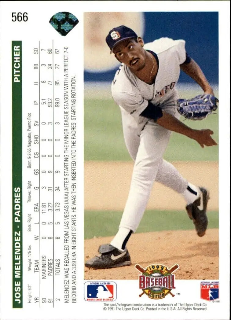 Jose Melendez 1992 Upper Deck MLB #566 Baseball Card San Diego Padres
