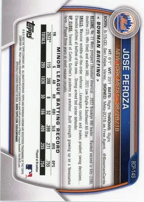 Jose Peroza 2023 Bowman Chrome Prospects #BCP-149 New York Mets - Baseball Card Single