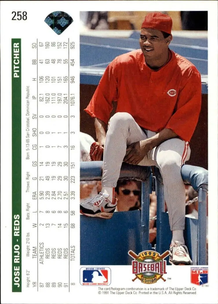 Jose Rijo 1992 Upper Deck MLB #258 Baseball Card Cincinnati Reds