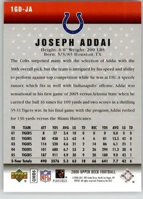 Joseph Addai - 2006 Upper Deck - #1GD-JA - Gridiron Debut Football - Football Card Single