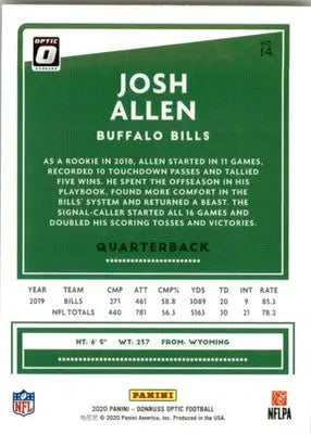 Josh Allen - 2020 Donruss Optic - #14 - Football - Football Card Single