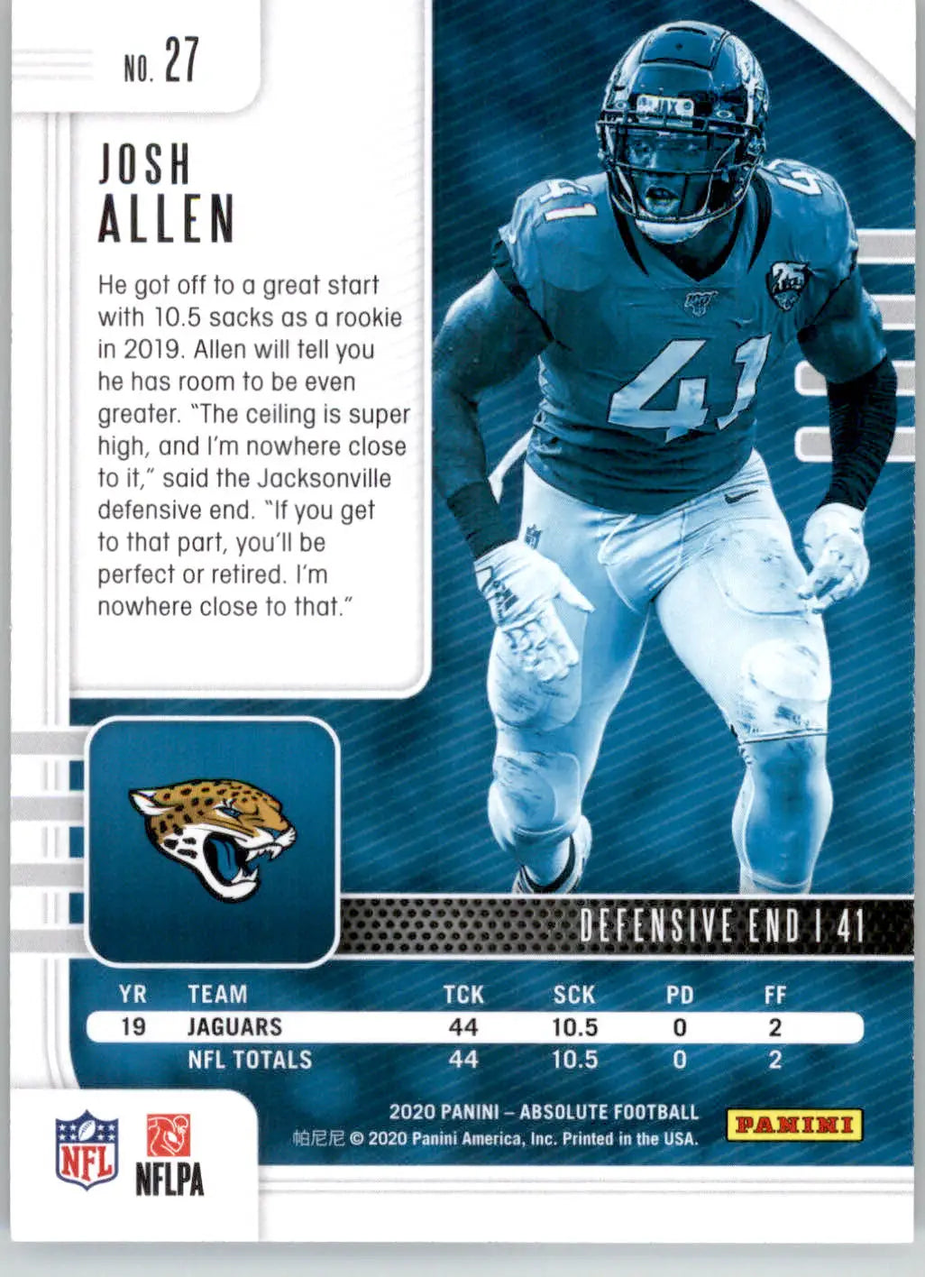 Josh Allen - 2020 Panini Absolute - #27 - Red Football - Football Card Single