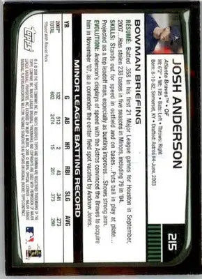 Josh Anderson - 2008 Bowman - #215 - RC AUTO Baseball - Baseball Card Single
