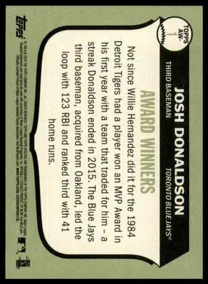 Josh Donaldson 2016 Topps Heritage Award Winners #AW-1 Toronto Blue Jays - Baseball Card Single