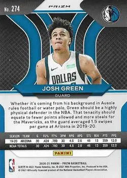 Josh Green Orange Ice Prizms 2020-21 Panini Prizm #274 Dallas Mavericks - Basketball Card Single