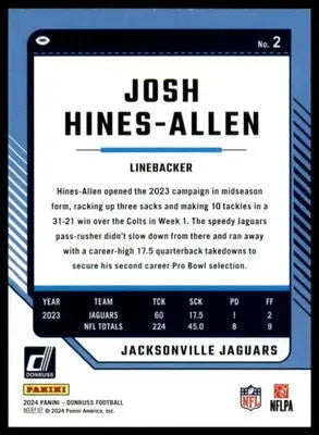 Josh Hines Allen 2024 Donruss #2 Jacksonville Jaguars Football Card NFL Sports - Football Card Single
