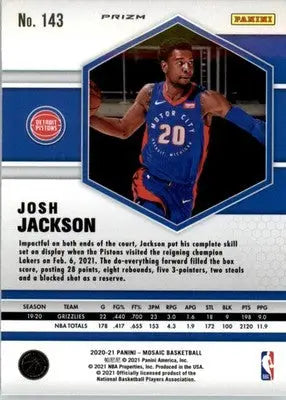 Josh Jackson - 2020-21 Panini Mosaic - #143 - Mosaic Reactive Yellow Basketball - Basketball Card Single