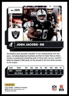 Josh Jacobs 2022 Donruss #285 Las Vegas Raiders - Football Card Single
