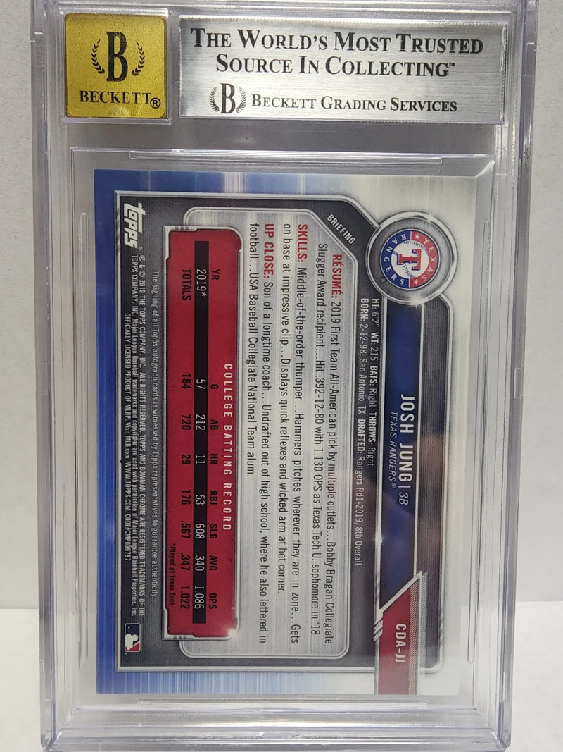 Graded Josh Jung 2019 Bowman Chrome Draft Blue Wave Auto card BGS 8.5 draft blue wave