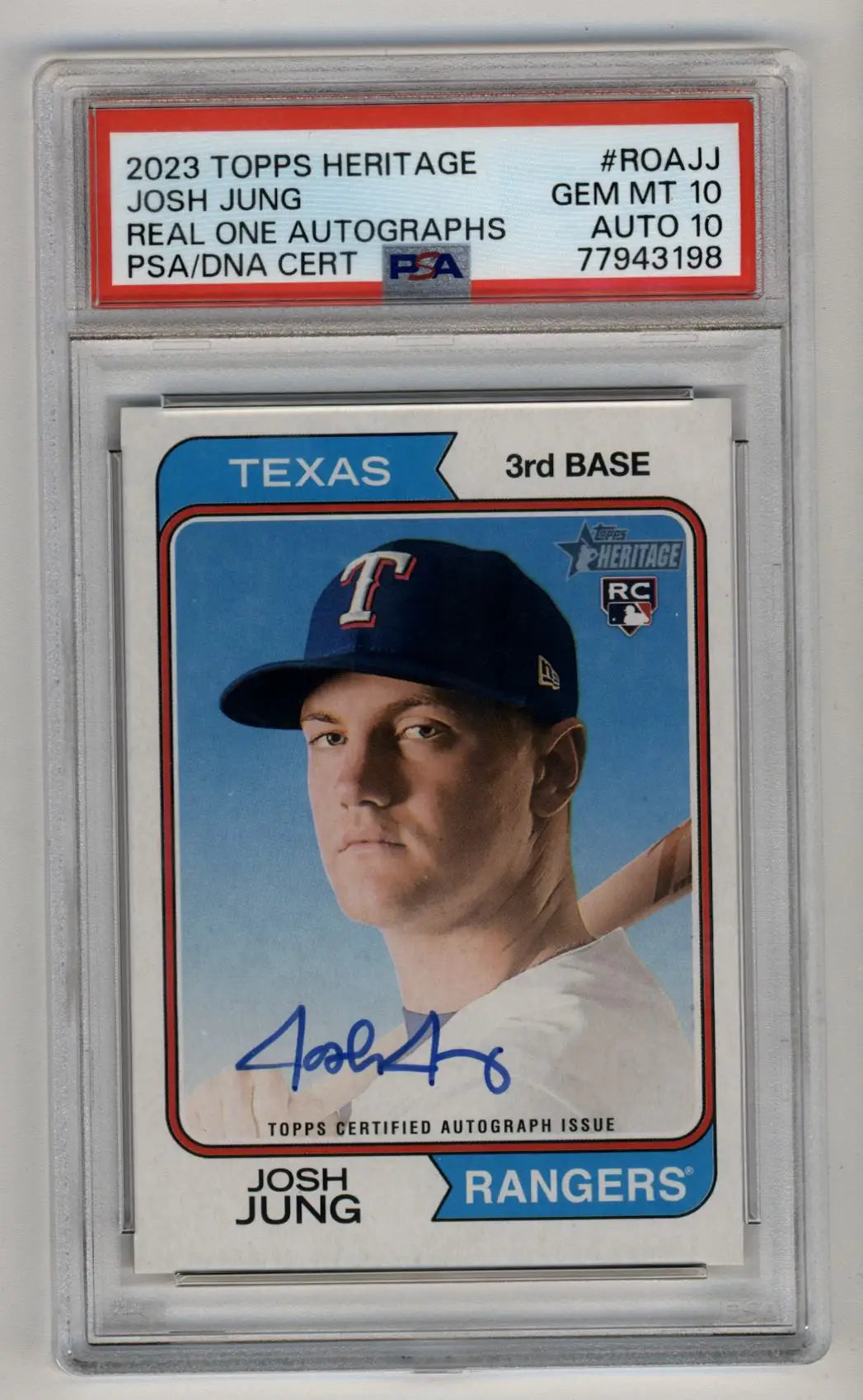Josh Jung 2023 Topps Heritage Real One Auto PSA 10 Gem Mint baseball card