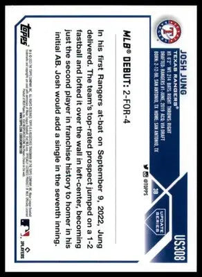 Josh Jung 2023 Topps Update #US308 Texas Rangers - Baseball Card Single