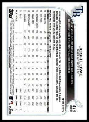 Josh Lowe Rookie 2022 Topps #479 Tampa Bay Rays - Baseball Card Single