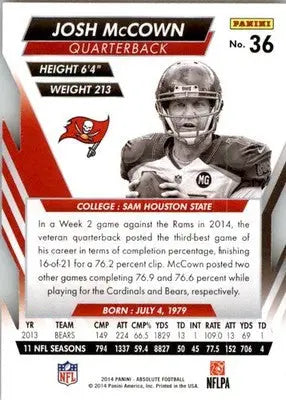 Josh McCown - 2014 Panini Absolute - #36 - Retail Football - Football Card Single