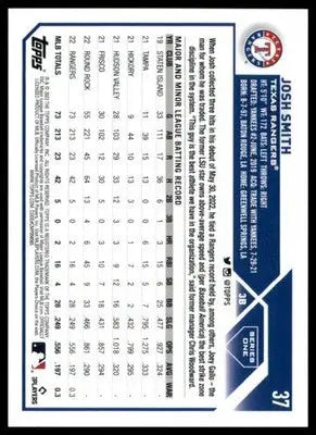 Josh Smith Rookie 2023 Topps #37 Texas Rangers - Baseball Card Single