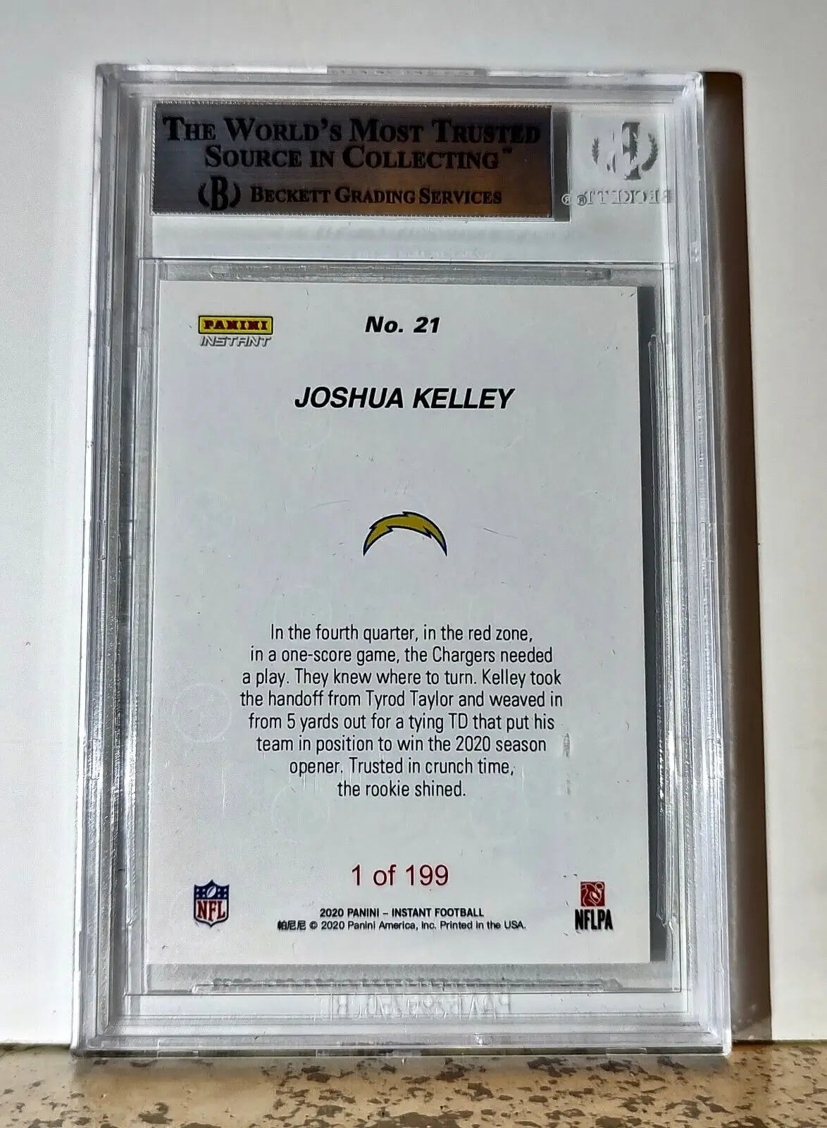 Joshua Kelley 2020 Panini NFL #21 Rookie Football Card 1 of 199 BGS 8.5 Chargers - Football Card Single