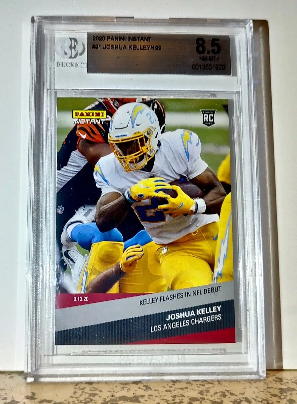 Joshua Kelley 2020 Panini NFL #21 Rookie Football Card 1 of 199 BGS 8.5 Chargers - Football Card Single