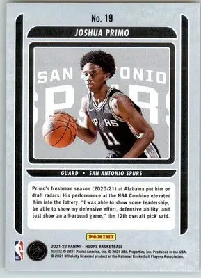 Joshua Primo - 2021-22 Hoops - #19 - Class of 2021 Basketball - Basketball Card Single