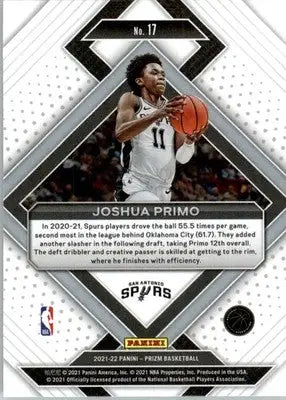 Joshua Primo - 2021-22 Panini Prizm - #17 - Emergent Basketball - Basketball Card Single