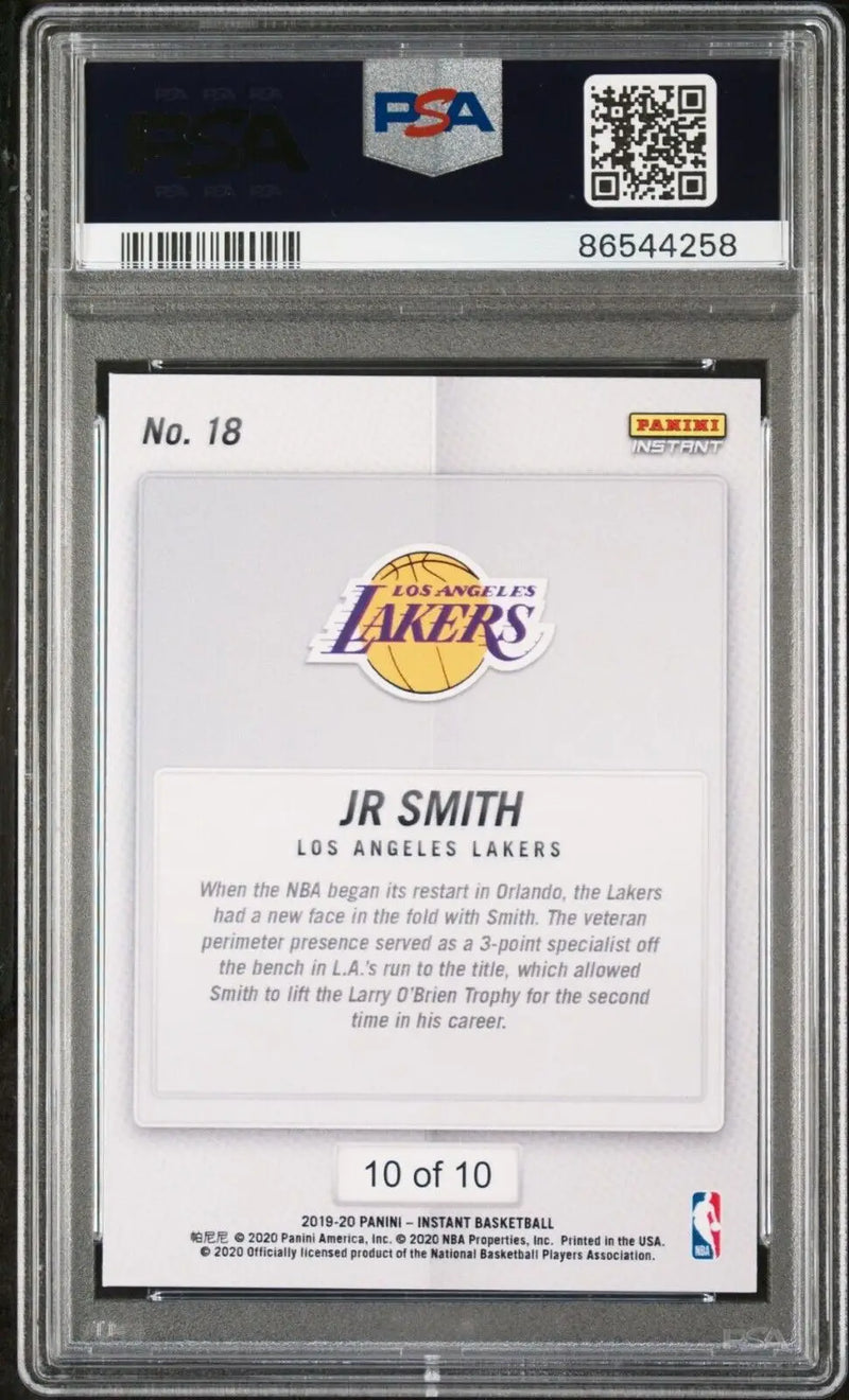 JR Smith 2020 Panini LA Lakers NBA Champions #18 Green Card 10/10 PSA 9 Mint - Basketball Card Single
