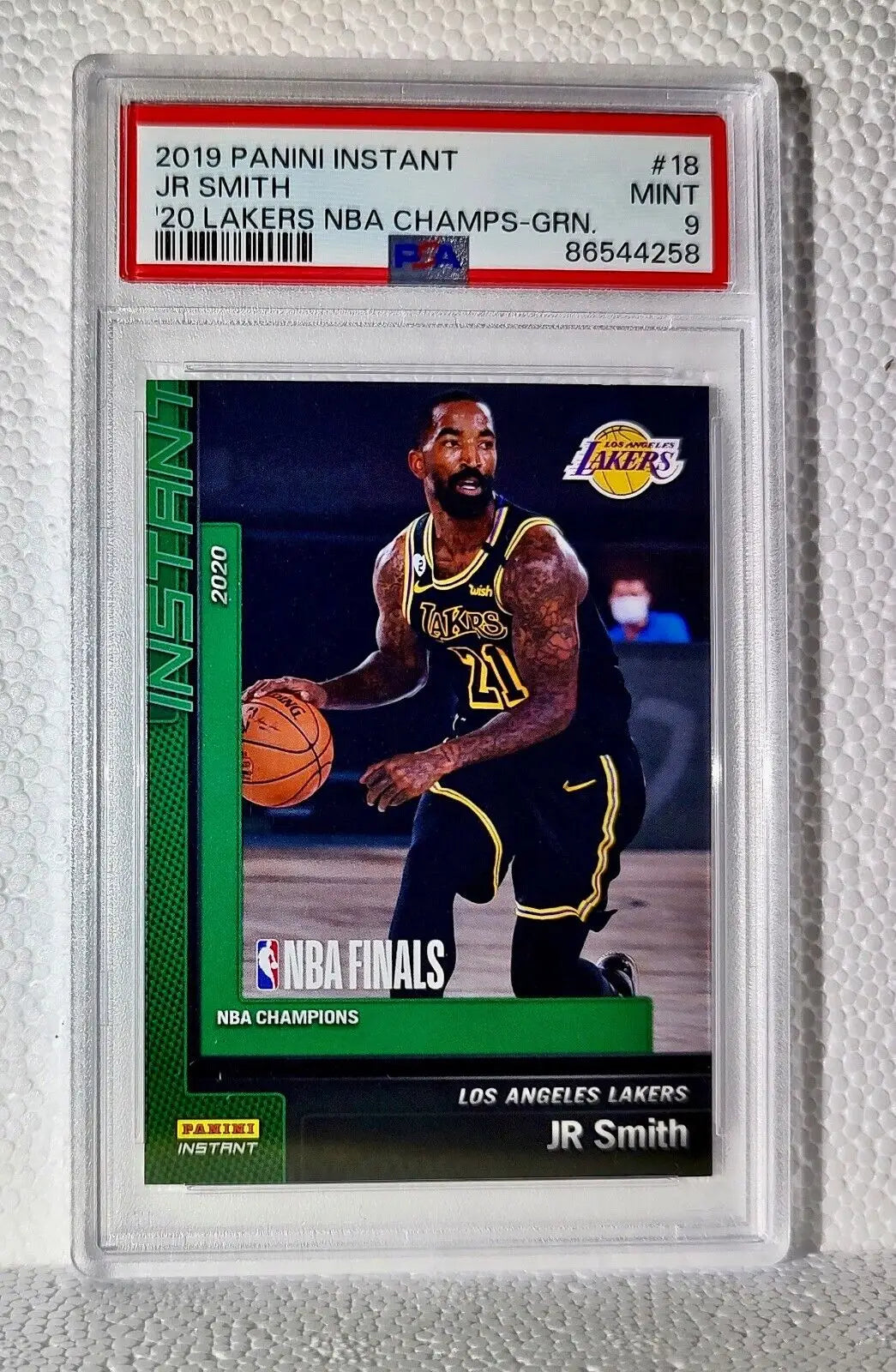 JR Smith 2020 Panini LA Lakers NBA Champions #18 Green Card 10/10 PSA 9 Mint - Basketball Card Single