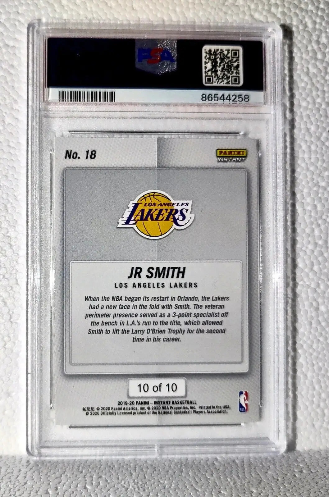 JR Smith 2020 Panini LA Lakers NBA Champions #18 Green Card 10/10 PSA 9 Mint - Basketball Card Single