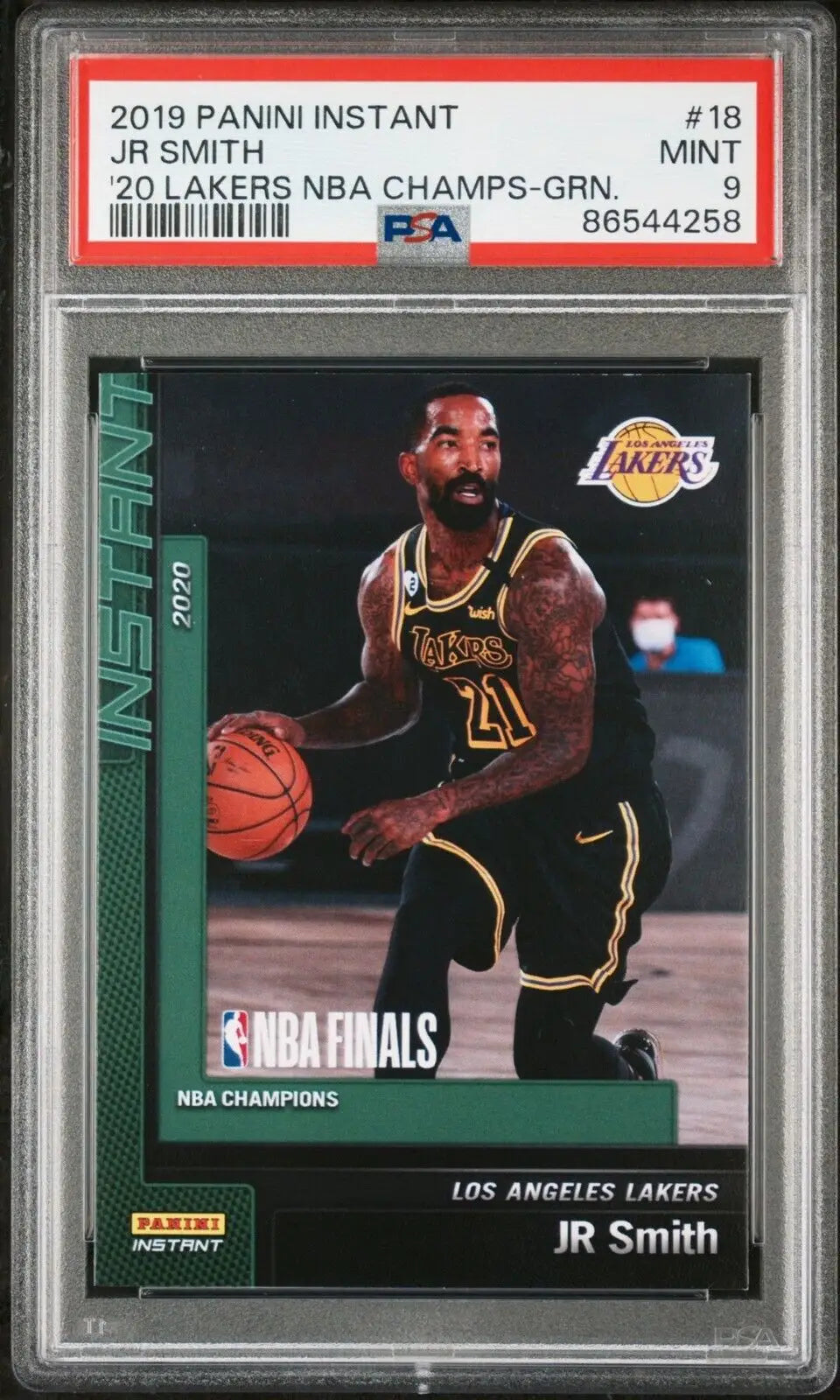 JR Smith 2020 Panini LA Lakers NBA Champions #18 Green Card 10/10 PSA 9 Mint - Basketball Card Single
