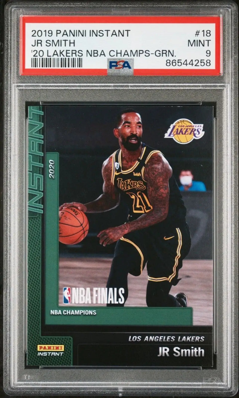 JR Smith 2020 Panini LA Lakers NBA Champions #18 Green Card 10/10 PSA 9 Mint - Basketball Card Single