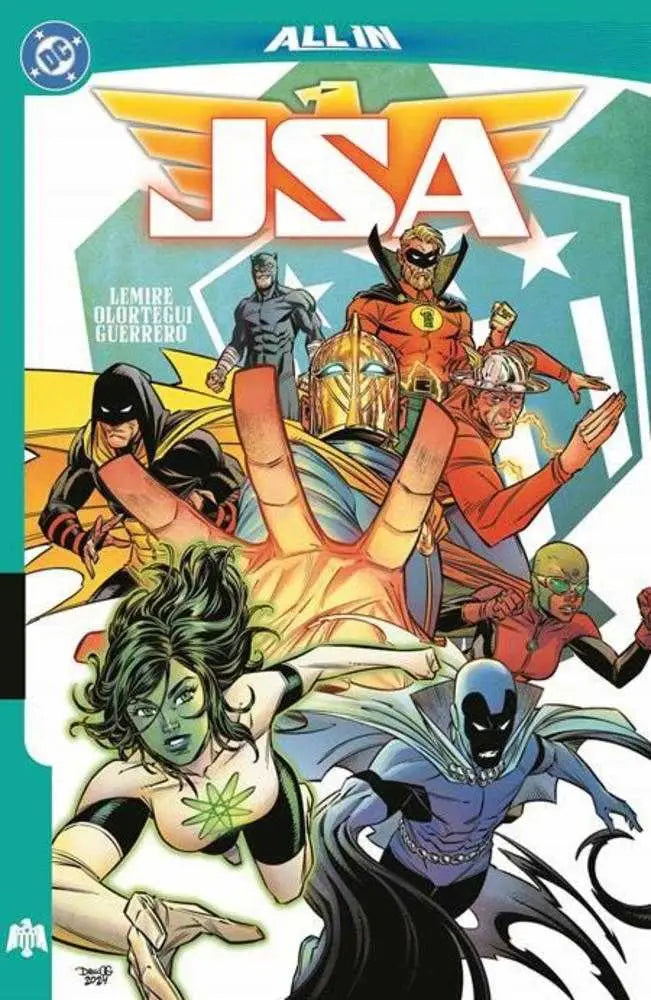 DC Comics JSA All In comic book cover featuring Justice Society and Jeff Lemire