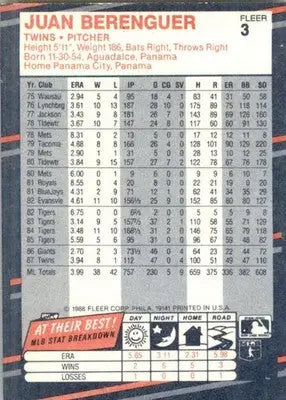Juan Berenguer - 1988 Fleer - #3 - Baseball - Baseball Card Single