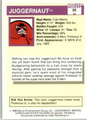 Juggernaut - 1990 Impel Marvel Universe - #55 - Non_sport - Non-Sports Card Single