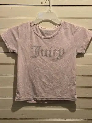 Juicy Couture Shirt Girls 7/8 Pink Sleepwear Short Sleeve Rhinestone Logo Top - Apparel