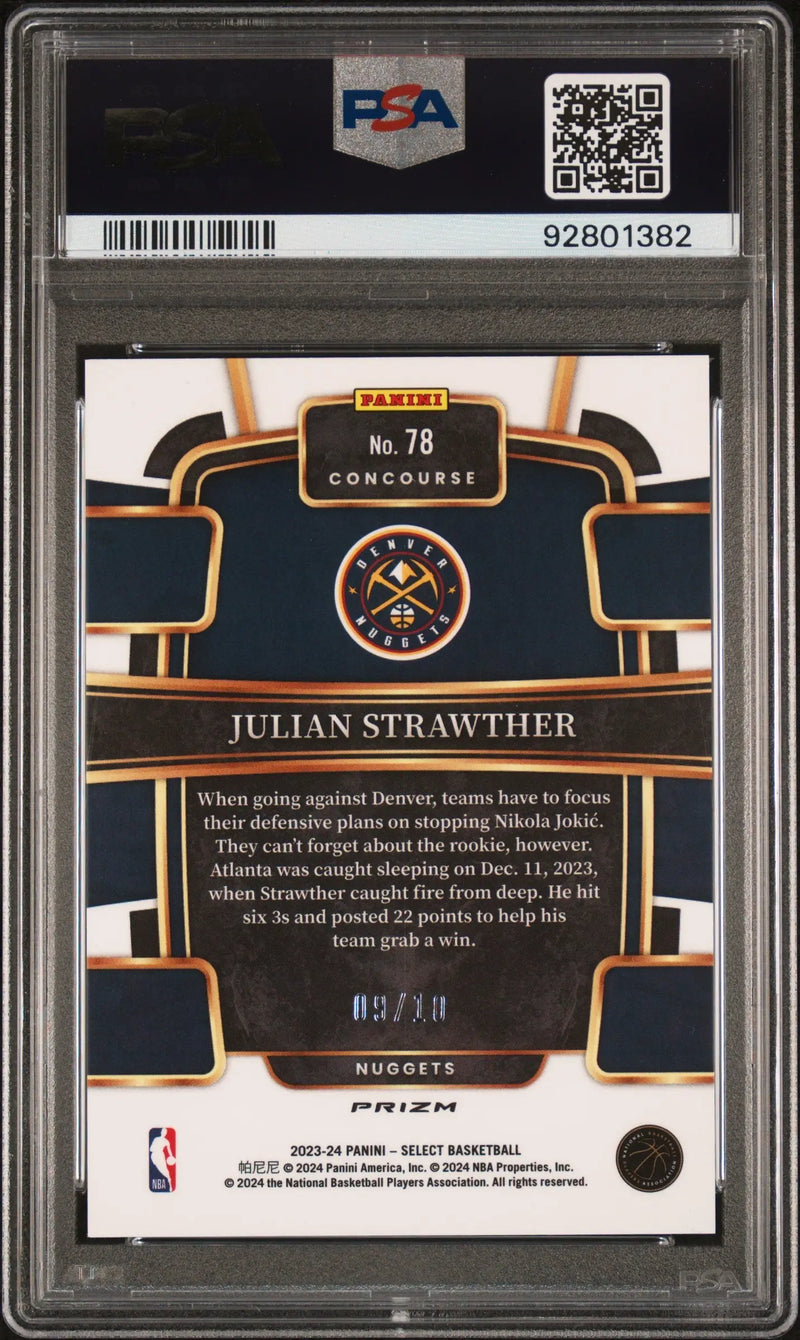 Julian Strawther Panini Select Gold Disco card 09/10 2023-24 PSA 9 Mint
