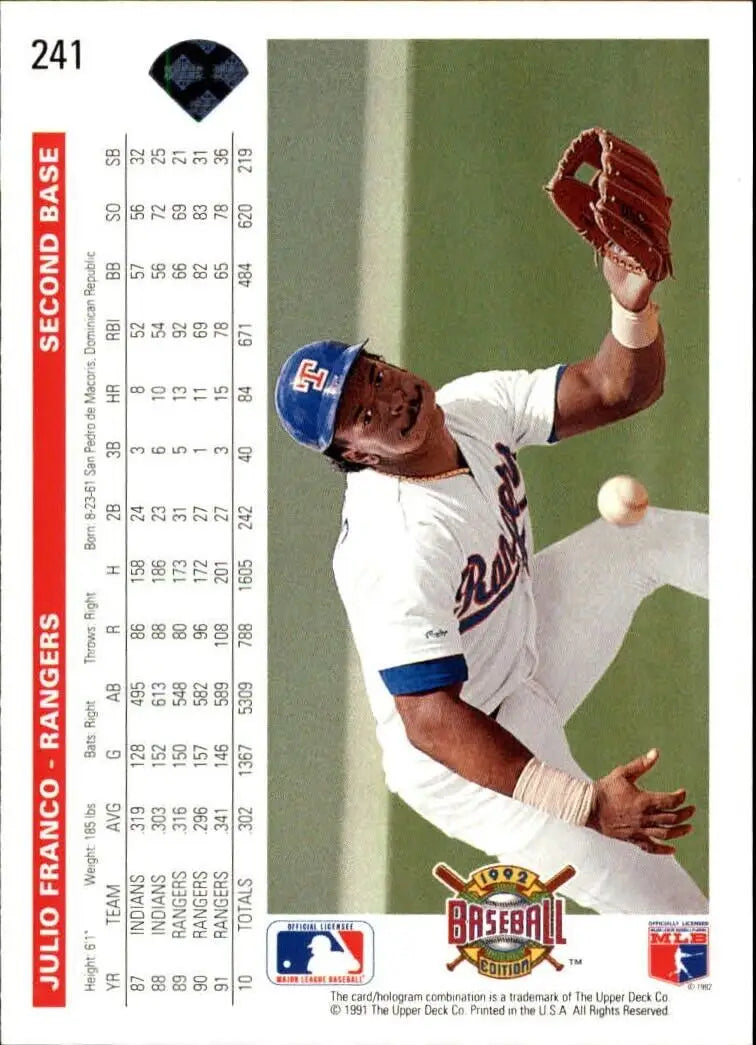 Julio Franco 1992 Upper Deck MLB #241 Baseball Card Texas Rangers
